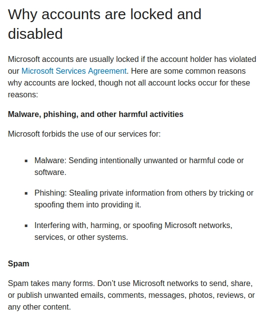 Microsoft hurling accusations of malware, phishing, spaming, and hacking at any user who hasn't logged in from their browser recently.